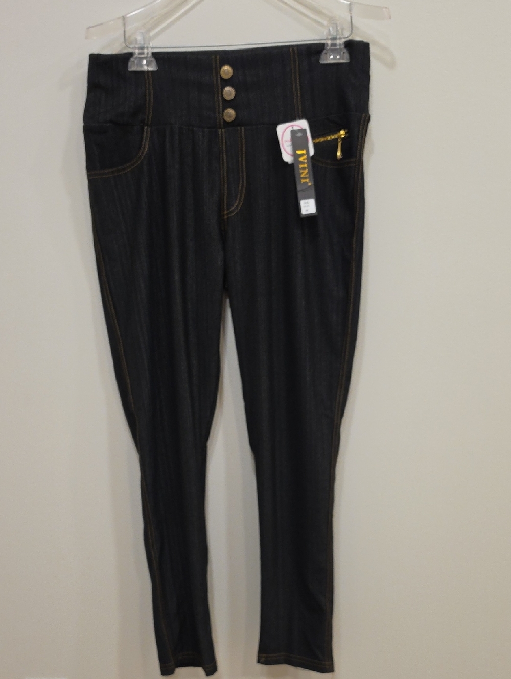 JVINI Black Jeggings with Gold Trim and Button Detail